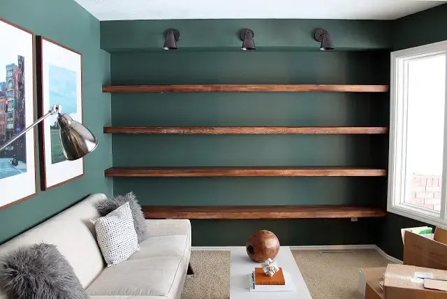 DIY Solid Wood Wall-To-Wall Shelves