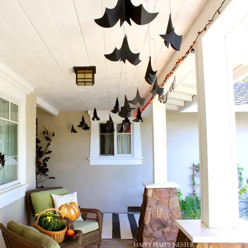 Hanging Cauldron of Bats On Porch