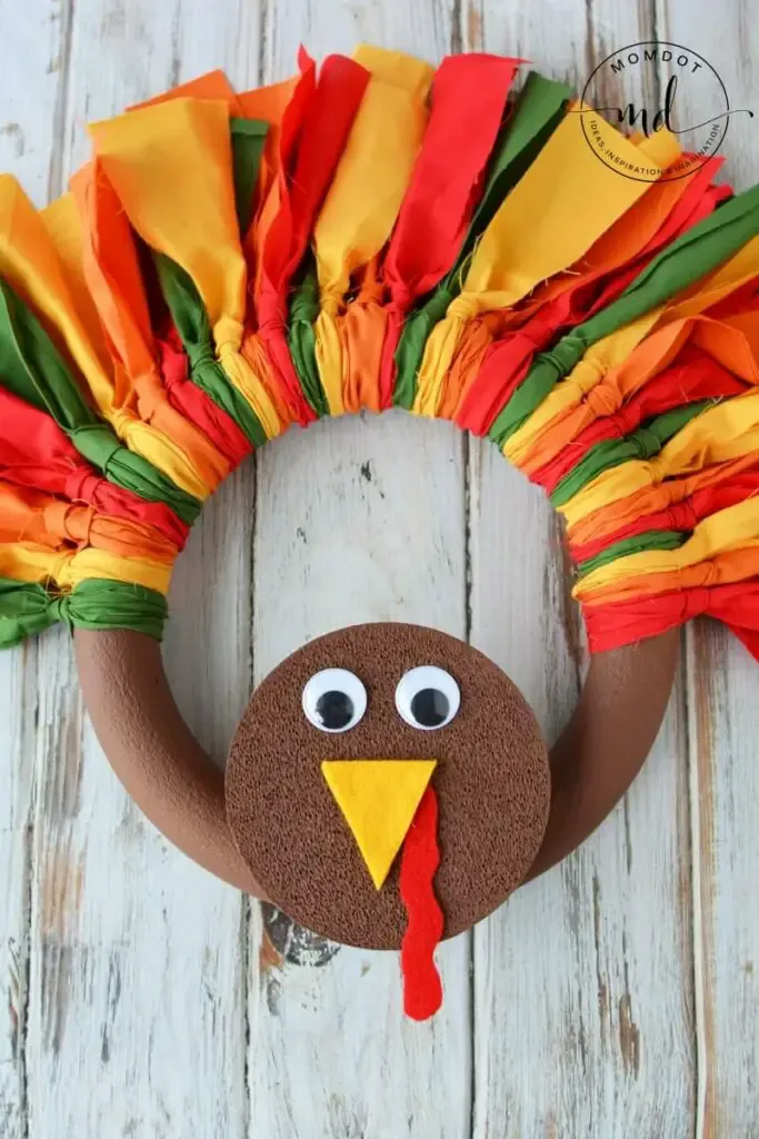 DIY Fabric Turkey Wreath By Mom Dot