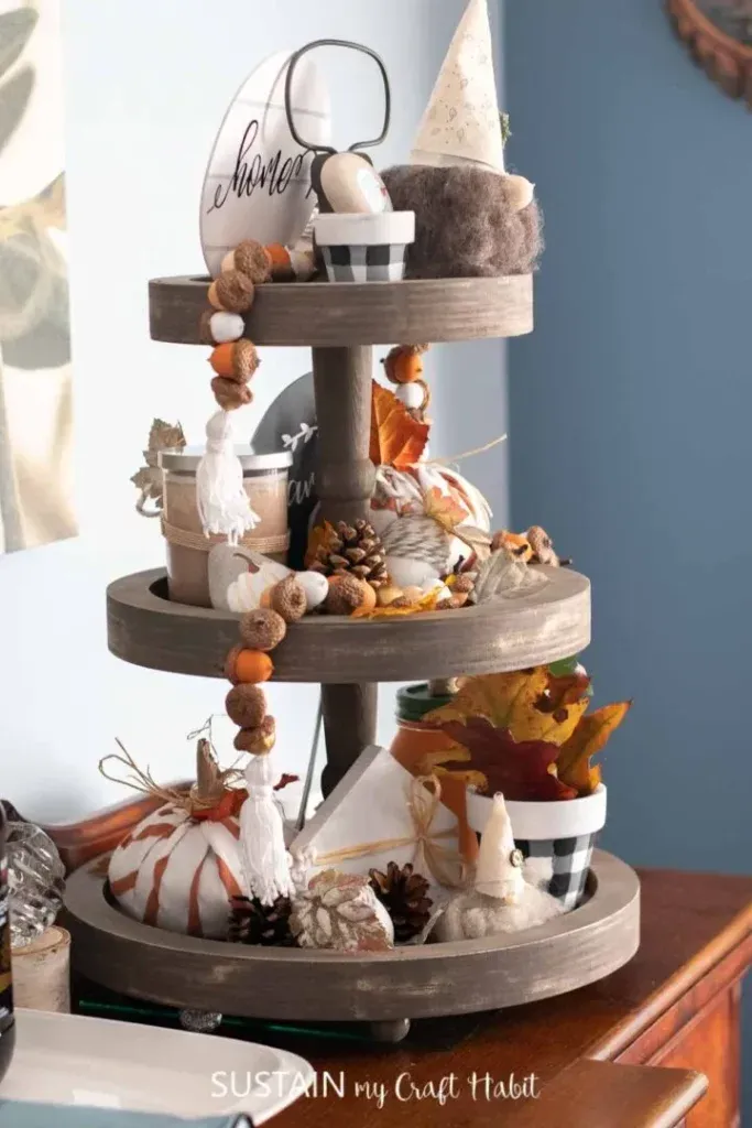 Gorgeous Wooden Three Tiered Tray Decor For Fall