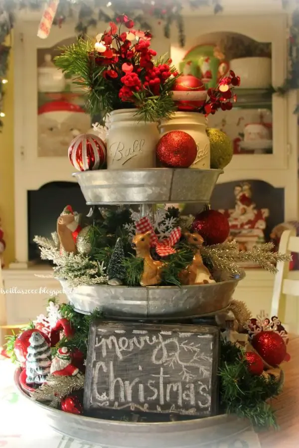 Christmas Galvanized Tray Centerpiece