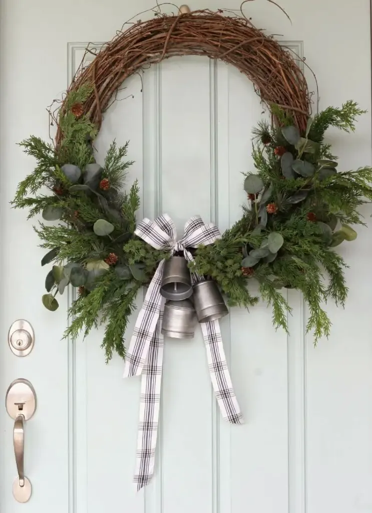 DIY Christmas Farmhouse Winter Wreath Bells
