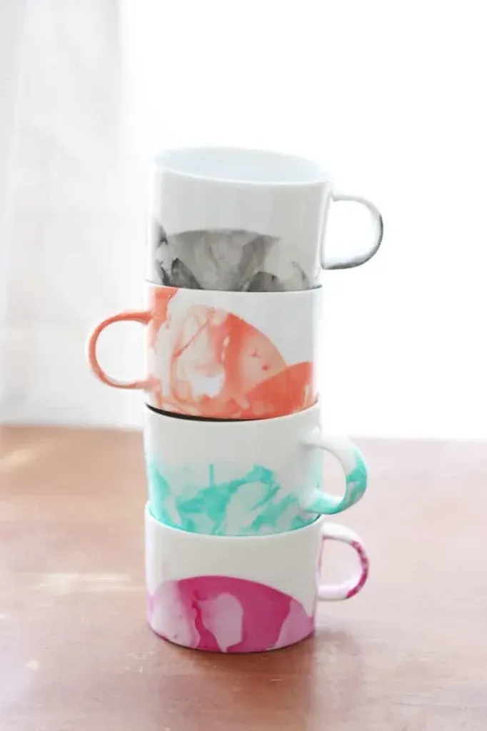 DIY Marbled Mugs With Nail Polish