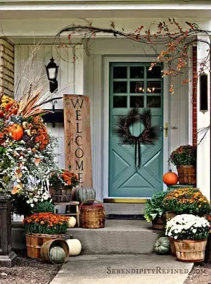 Fall Harvest Porch Decor With Reclaimed Wood Sign