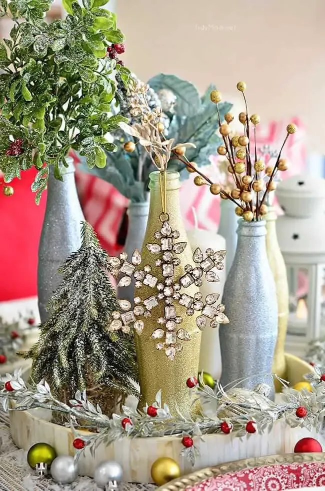 Glitter Painted Holiday Bottles By Tidy Mom