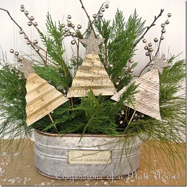 Shabby Christmas Centerpiece With Vintage Paper Tree