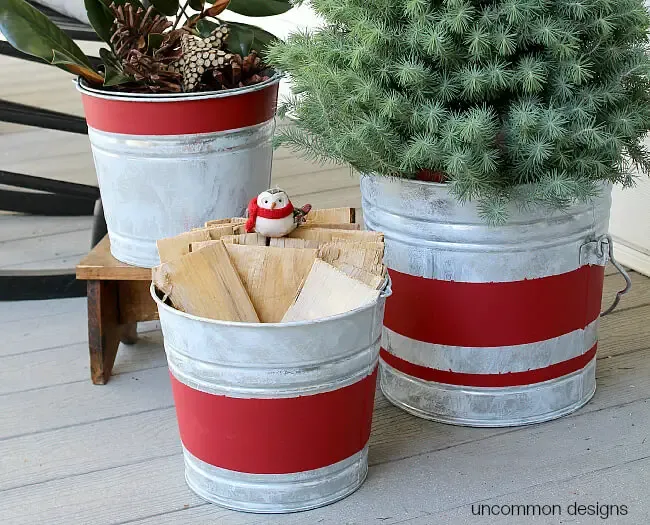 Vintage Stripe Aged Galvanized Buckets