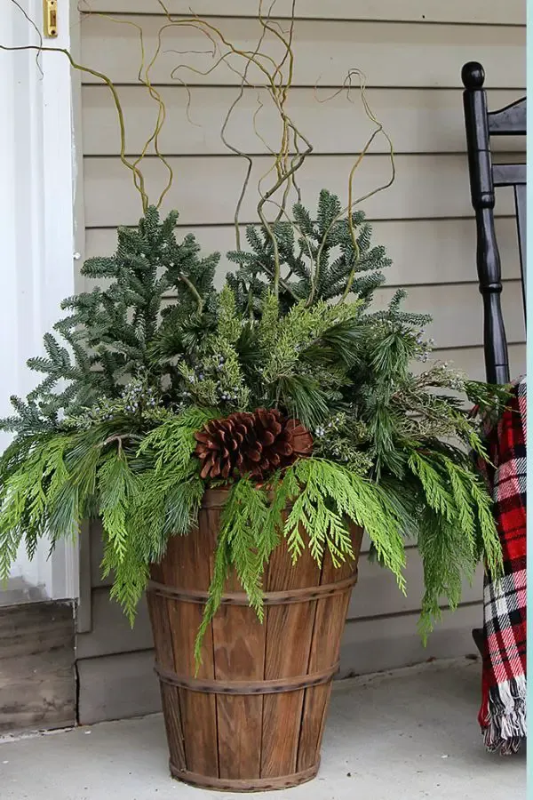 Winter Porch Pot With Greenery
