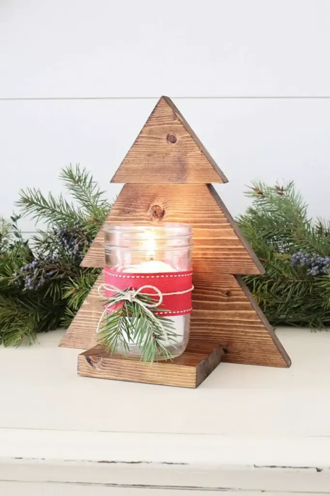 DIY Wood Christmas Tree Mason Jar Sconce