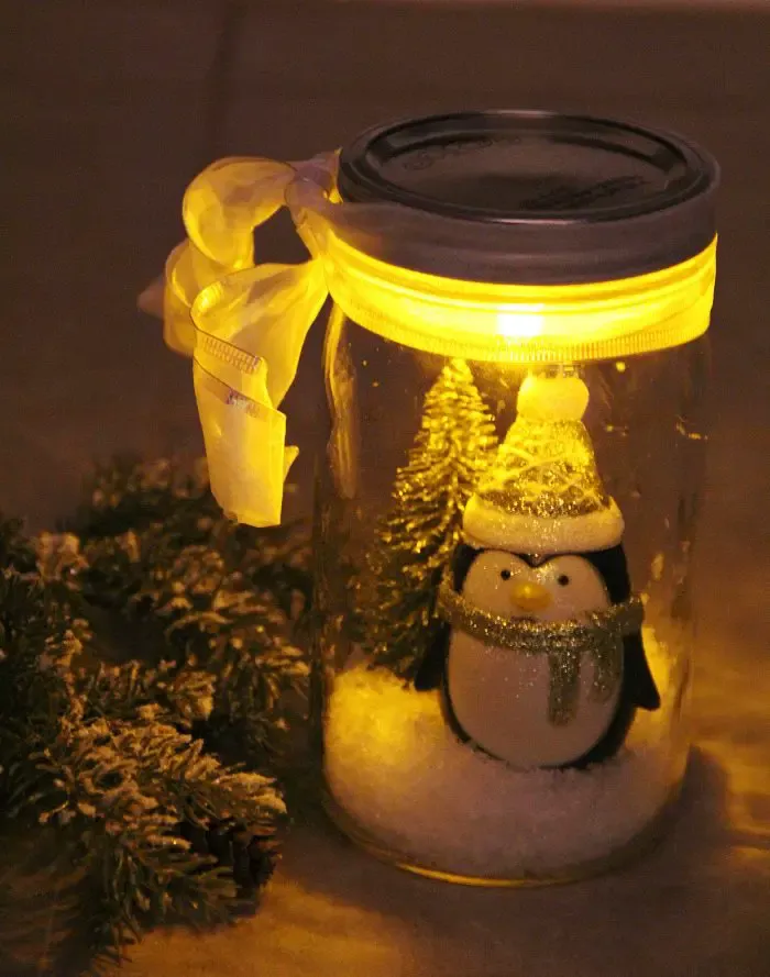 Illuminated Snow Scene In A Jar
